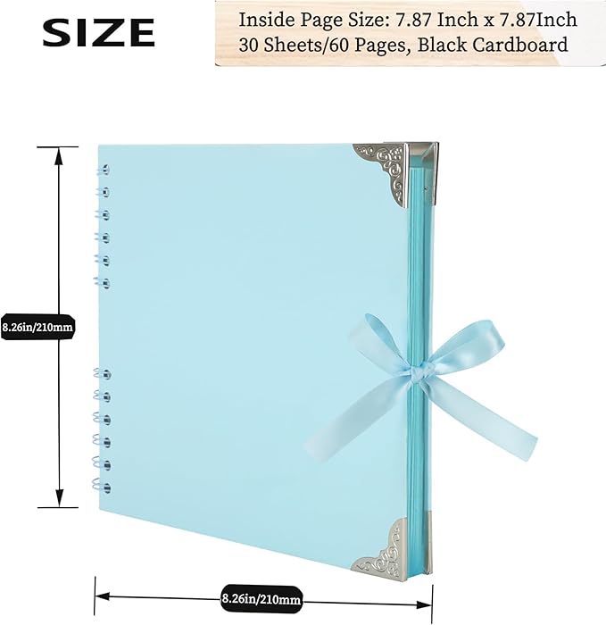 Scrapbook (8 x 8 inch) Scrapbook Album 60 Pages Ideal for Your DIY Scrapbooking Albums Wedding and Anniversary Family Photo Album (blue)