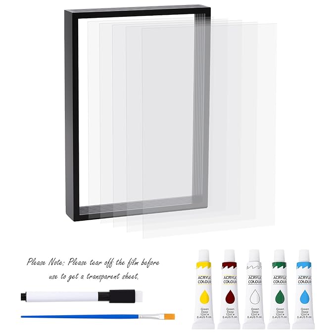 guanshiya family handprint kit, diy art print wooden frame for family night, gifts for new parents, adoption gifts, 5 non-toxic paints (black)