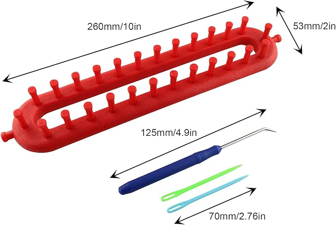 jcbiz rectangle knitting looms plastic weaving looms set scarf hats diy crocheting handmade craft kit with a crochet hook and needle for knitting lovers, 26 cm (red)