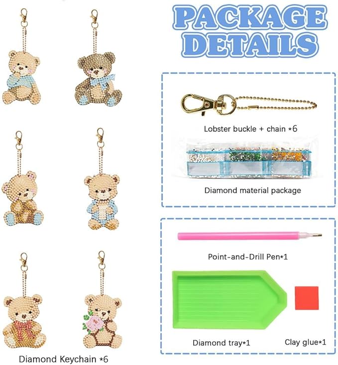 Diamond Painting Keychains Kits, Double Sided Diamond Art Keyrings for Adults, DIY Art Key Rings Ornaments Kits