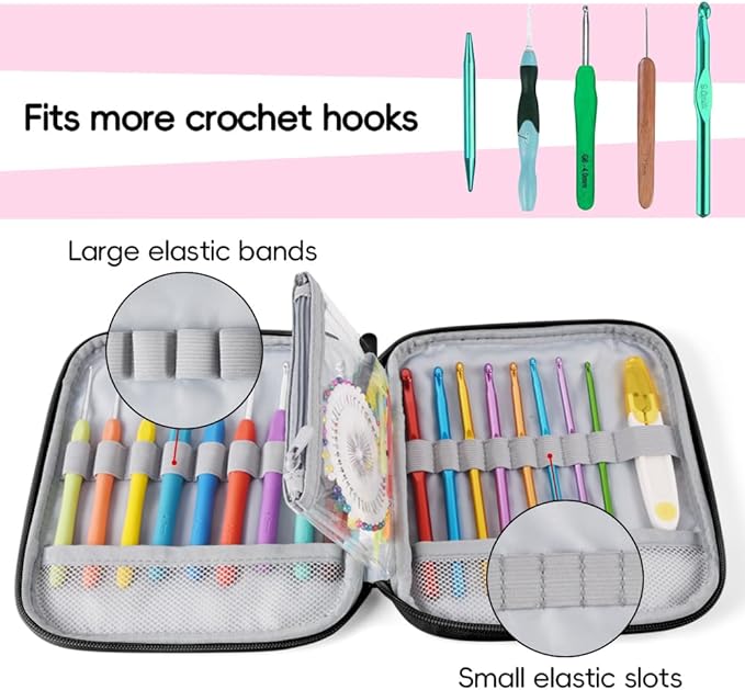 Crochet Hook Case,Portable Zipper Storage Organizer Bag for Crochet Hooks, Knitting Needles, Project & Sewing Supplies, Lightweight,Easy to Hold (No Accessories Included).Pink Flower