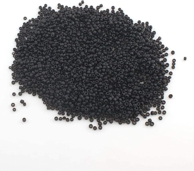 Perlin Glass Seed Beads 2mm 11/0 Round Mini Small Pony Beads 6500pcs for Making Earrings Bracelets Pendants Waist Jewelry DIY Handmade Opaque Color Kit (Matte Black)