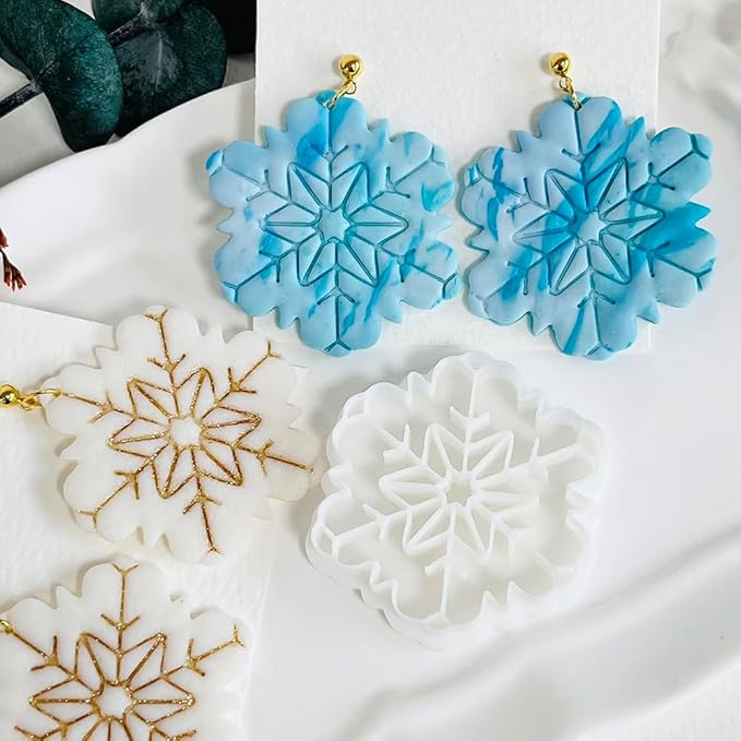 Xaekicr Snowflake Polymer Clay Cutters for Earrings, Clay Earring Cutters for Winter Crafts, 2pcs Christmas Polymer Clay Molds Clay Tools