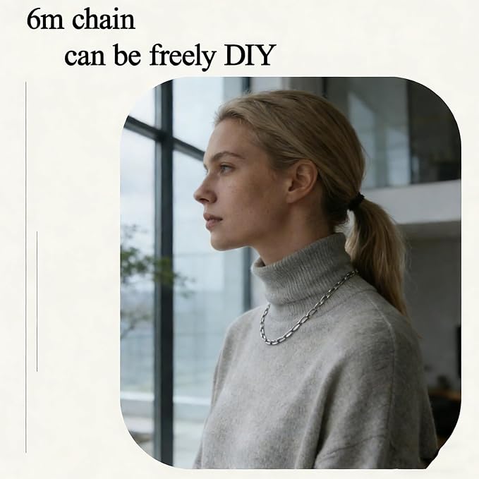 6M Silver PVD Plated Necklace Chain for Jewelry Making 304 Stainless Steel Paperclip Chain Roll with Lobster Clasps and Jump Rings for Men Women Making Jewelry Craft Support Jewelry Findings (Silver)