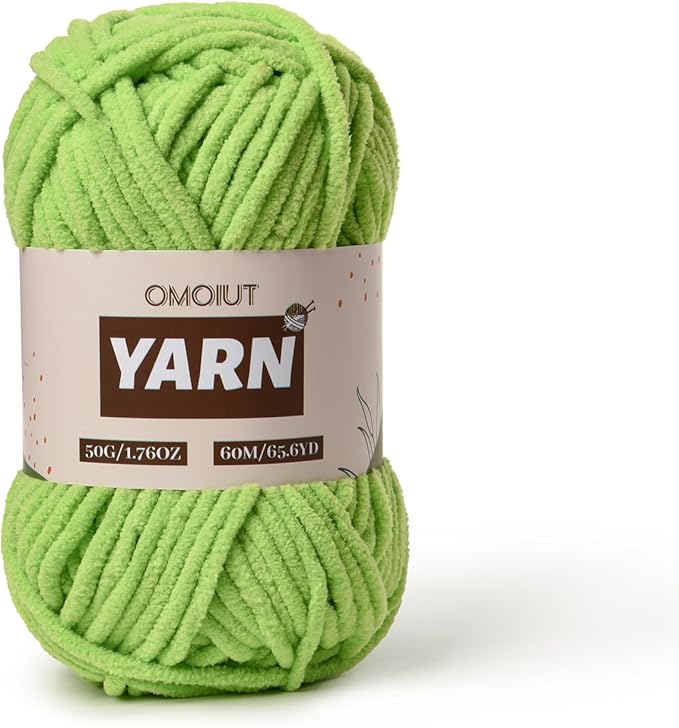 Plush Chenille Chunky Crochet Yarn - Baby Yarn for Crocheting Soft - Velvet Yarns Knitting for Blankets Crafts - Fluffy Amigurumi Yarns 50g / 65.6yd (Grass Green)