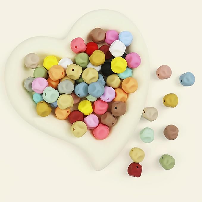 40PCS Irregular Round Silicone Beads Colorful Silicone Beads Bulk Spacer Beads Colorful Focal Beads for DIY Craft Garland Keychain Lanyard Necklace Bracelet Jewelry Making Accessories Handmade Crafts