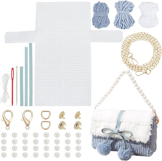 WADORN DIY Knitting & Crochet Handbags Kit, Mesh Plastic Canvas Kit for Shoulder Bags, Crossbody Bags, Handmade Purse Materials, Sky Blue