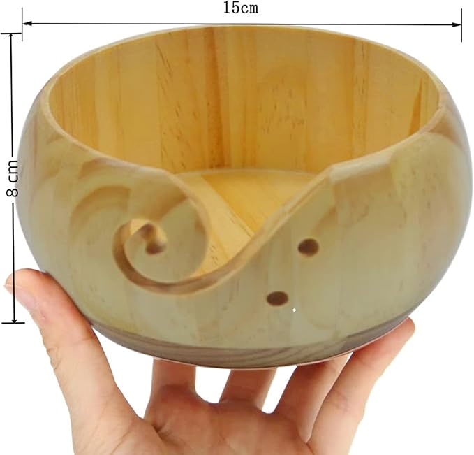 Wooden Knitting Bowls, Handmade Round Woven Yarn Holder with Drill Holes, Smooth Surface, Light and Easy to Carry