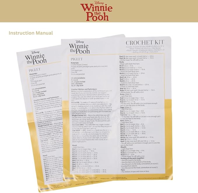 Innovative Designs Disney Winnie The Pooh Crochet Kit for Beginners, DIY Crochet Kits for Adults, Teens, Kids, Instruction Manual – Pooh and Piglet