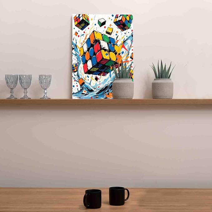 Aihonmin Magic Cube Paint by Numbers Kit for Adults & Kids Ages 8-12,Colorful Graffiti Paint by Number on Canvas Easy to Paint for Beginner Acrylic Paintwork Home Wall Decor 16"x20" (DIY Frame)