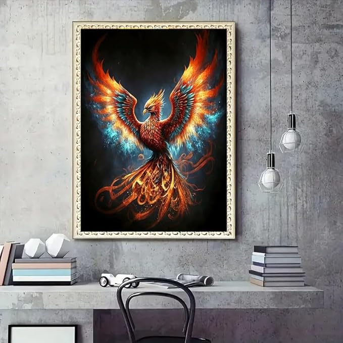 CXYQLC DIY 5D Diamond Painting Kits for Adults Diamond Art Fire Phoenix Diamond Painting Full Drill Crystal Rhinestone Embroidery Craft Kits for Home Wall Decor Gifts 11.8x15.7inch