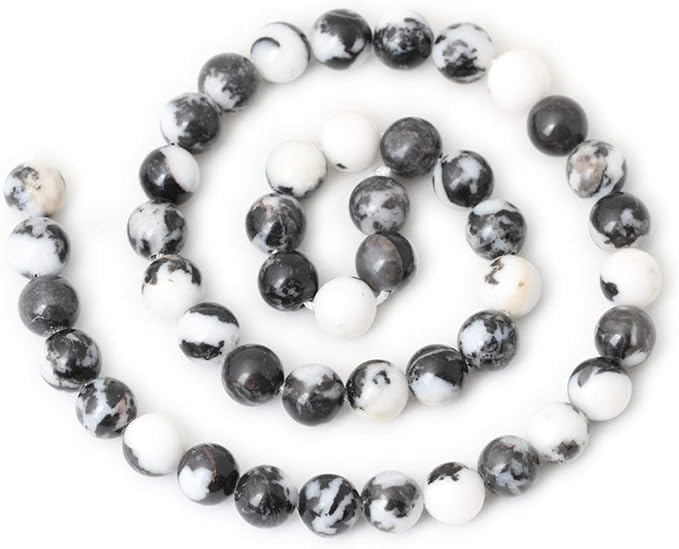 cheavian 45pcs 8mm natural black white zebra jasper gemstone round loose beads crystal energy stone for diy jewelry making 1 strand 15"