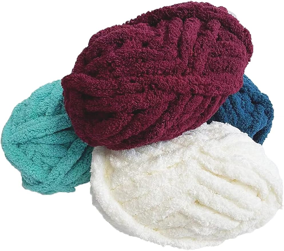 DDL&HEXI 2 Park Super Bulk Blanket Chenille Chunky Yarn,Blanket Making Kit,Jumbo Knitting Yarn 2x8oz 226gper Bag (Burgundy)