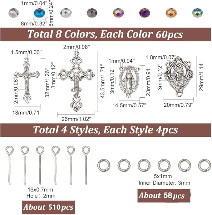 PH PandaHall Rosary Jewelry Making Kit 1064pcs Easter Necklace Making Set Rosary Prayer Making Supplies First Communion Necklace Set Cross Beads Kit for Ramadan Bracelet Necklaces Jewelry Making