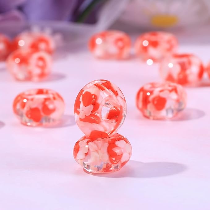 AIPRIDY Girls' Lucky Beads Lover Amber Beads, Big Hole Spacer Beads European Craft Beads for DIY Charms Bracelet Jewelry Making (Red)