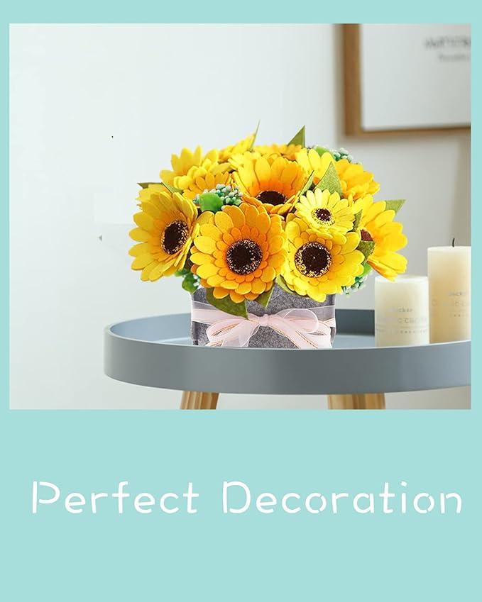 BAZIMA DIY Felt Flower Art Craft Kit, Sunflower Pot Bonsai Kit, Floral Gifts, Beginner Craft Kit, Arrange Pre-Cut Flowers and Foliage