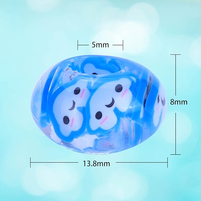 AIPRIDY Girls' Lucky Beads Lover Amber Beads, Big Hole Spacer Beads European Craft Beads for DIY Charms Bracelet Jewelry Making (Blue Smiling Face)