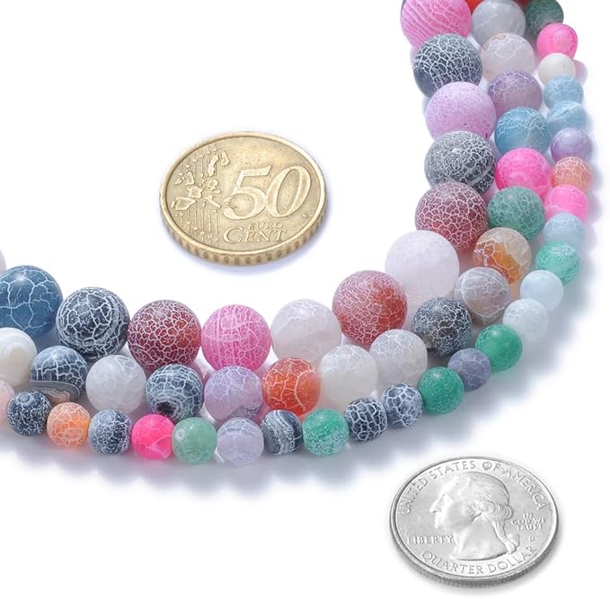 6mm Natural Colorful Frosted Agate Gemstone Round Loose Beads Crystal Stone Bracelet Necklace Accessories Crafts for Jewelry Making DIY,1 Strand 15"