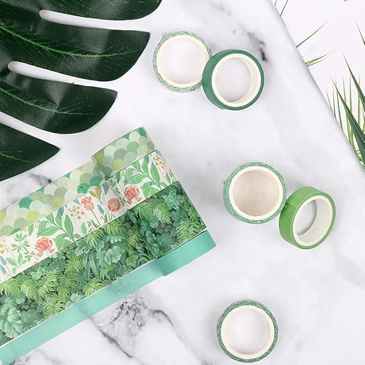 CCINEE 12 Rolls Green Washi Tape Set,Tropical Greenery Leaves Masking Tape for Bullet Journal Scrapbooking Planners Craft Supply