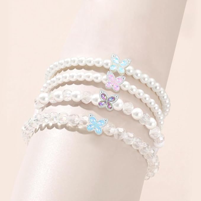 1266 Pcs Pearl Beads for Bracelet Making Kit Butterfly Crystal Beads for Jewelry Making White Pearl Bracelet Bead Charms Necklace Earrings DIY Craft for Women Adult Pearls Bead for Crafting