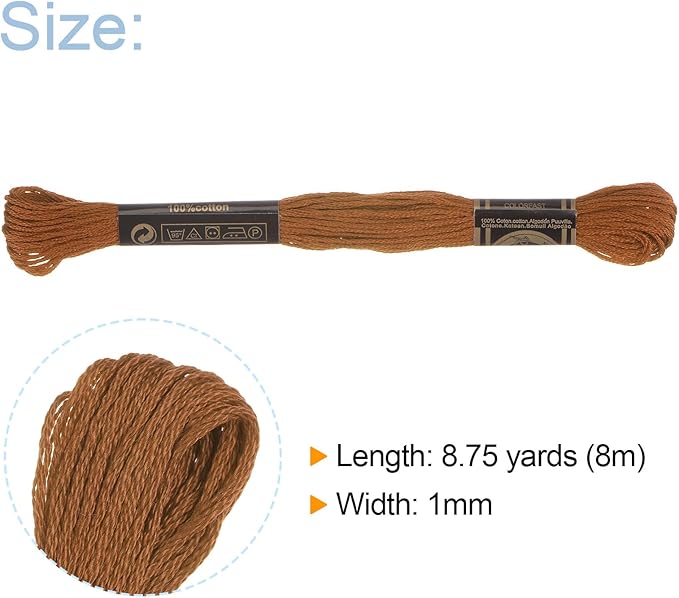 HARFINGTON 12 Skeins Embroidery Floss 8m Each Egyptian Long Fiber Cotton Cross Stitch Thread 26S/2x6 for Embroidery Projects Bracelet, Light Brown