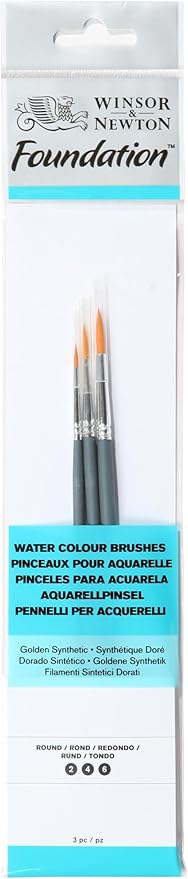Winsor & Newton Foundation Watercolour Brush Set, Short Handle, Round, 3 Pack