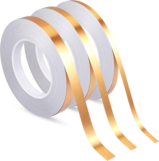 Zonon 3 Sizes Gold Self Adhesive Polyester Film Tape Washi Tape for Car Furniture Graphic Arts Walls Decor, 55 yds(5/15/25mm)