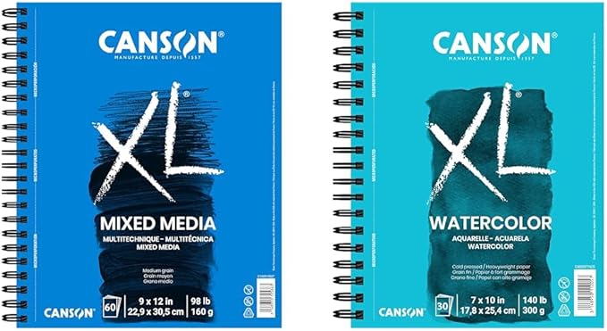 Canson XL Series Mixed Media and Watercolor Paper Pads, 9x12 in 60 Sheets and 7x10 in 30 Sheets