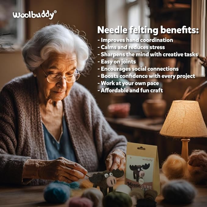 Woolbuddy 𝗪𝗼𝗼𝗹𝗯𝘂𝗱𝗱𝘆 𝗡𝗲𝗲𝗱𝗹𝗲 𝗙𝗲𝗹𝘁𝗶𝗻𝗴 𝗞𝗶𝘁 Fox Animal Project for Beginners and Adults – Includes Wool, 2 Felting Needles, and Instructions
