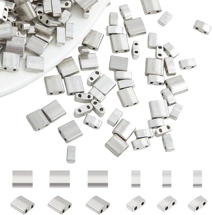 NBEADS About 226Pcs 2 Sizes 2-Hole Beads,2-Holes Glass Seed Bead Beads Opaque Mini Japanese for Bracelets Necklaces Earrings Jewelry Making,226Pcs 2 Sizes-Silver Plated