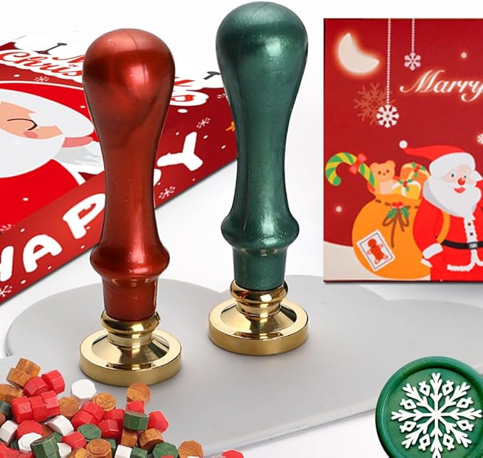WUERLIN Christmas Wax Seal Kit - Santa Claus & Snowflake Wax Stamps, Deep Engrave, Great for Decoration, Christmas & New Year Cards & Envelopes