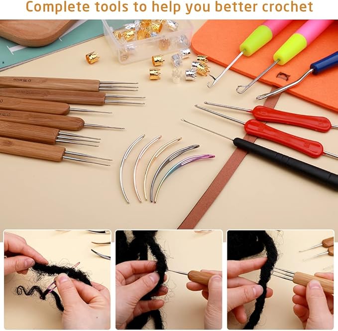 Loc Crochet Needle, 48 Pcs Dreadlock Crochet Hook Tool, 6 Dreadlock Crochet Needle for Hair, Different Size Bent Latch Hook, Crochet Hooks for Hair Braiding with Case