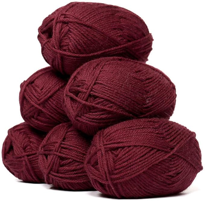 Alpaca Warehouse 100% Pure Wool Yarn Superwash Set of 6 Skeins (300 Grams) DK Weight - Sourced Directly from Peru - Heavenly Soft and Perfect for Knitting and Crocheting (Burgundy - 6 Skeins)