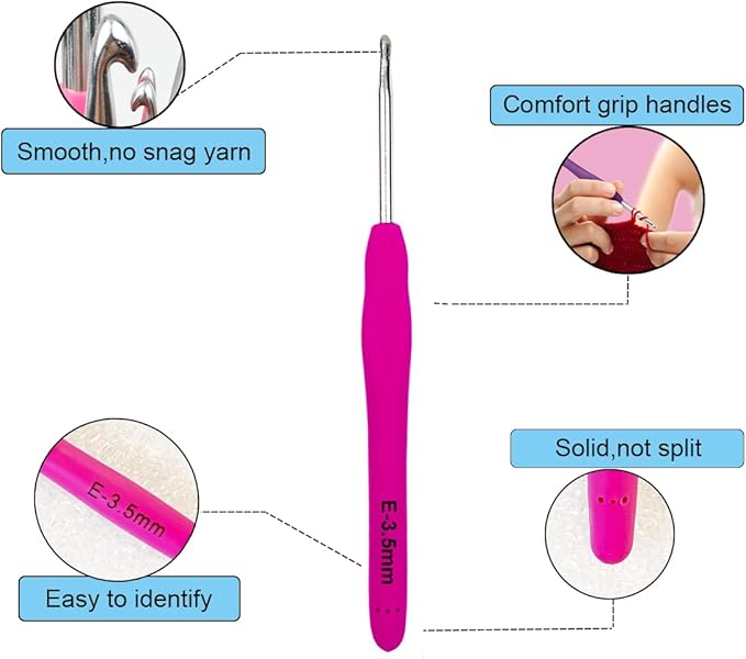 Mdoker Extra Long Crochet Hooks,Ergonomic Grip Soft Handles for Handmade DIY Crocheting,Crochet Hook Needles for Arthritic Hands,Size E/4(3.5MM)