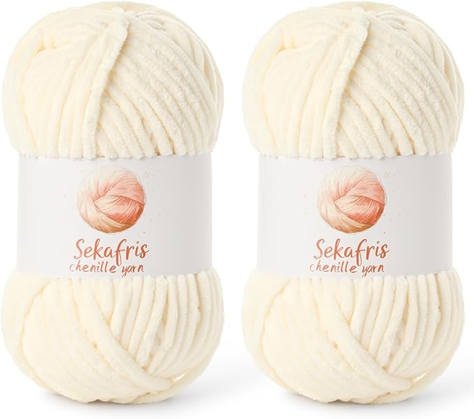 2 Pack Chunky Chenille Yarn for Crocheting, Baby Yarn for Crocheting Soft Blanket, 174.9 yds /7 oz Crochet Yarn, Bulky 5 Amigurumi Yarns, Fluffy Velvet Yarns for Knitting Crafts (2 Milky White)