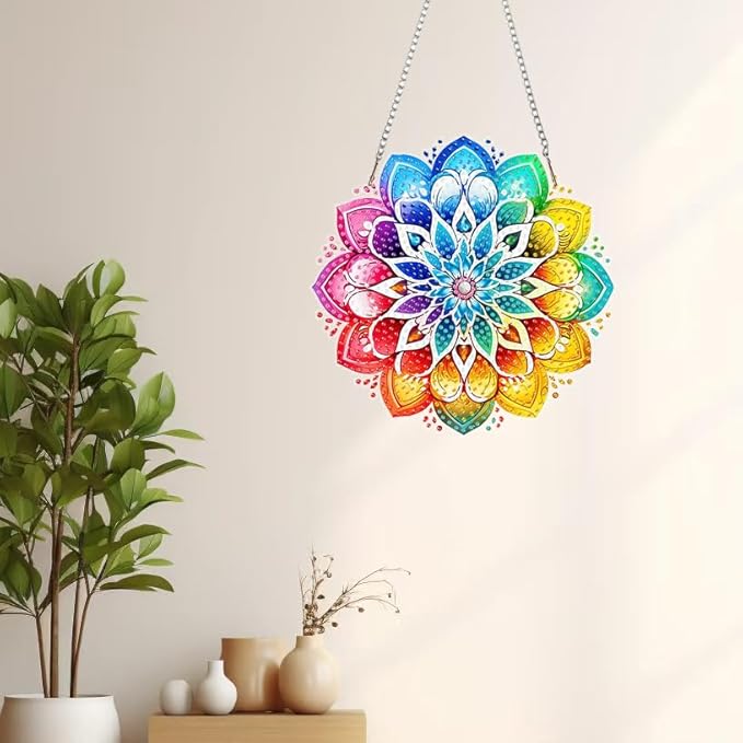 Masendp Mandala Hanging Diamond Art Kits for Adults, Special Shaped Colored Diamond Painting Pendant Ornaments Kit DIY Crystal Rhinestone Gem for Home Decoration and Gifts