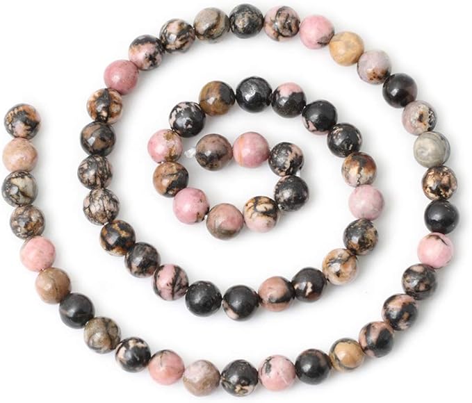 cheavian 60pcs 6mm natural black line rhodochrosite gemstone smooth round loose beads for jewelry making 1 strand 15"