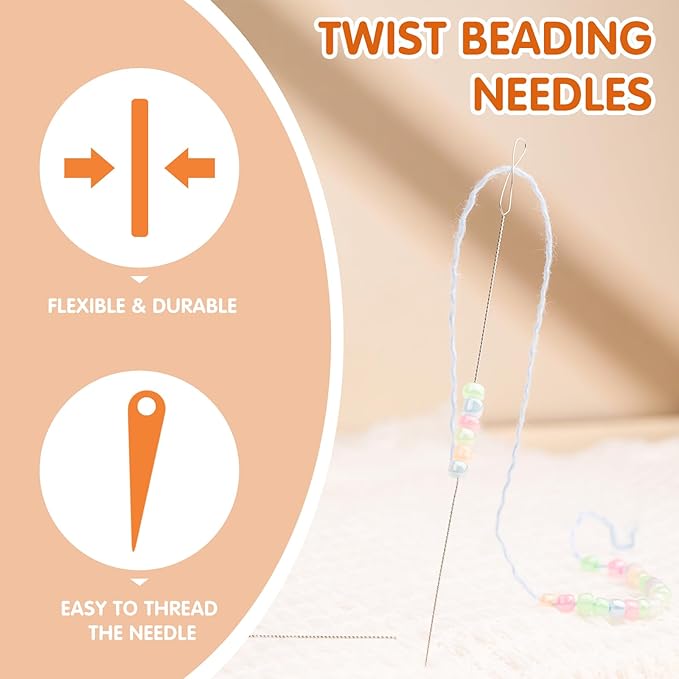 UOOU Beading Needles, 6 Pcs Beading Needle for Seed Beads, 2 Sizes Twisted Wire Bead Needles for Jewelry Making, Beaded Bracelets, Necklaces, DIY Handmade