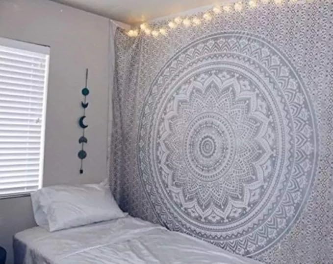 popular handicrafts tapestry wall hanging hippie ombre metallic mandala bohemian hippy intricate indian tapestries bedspread 84 x 90 inches (215cm x 230cm) silver