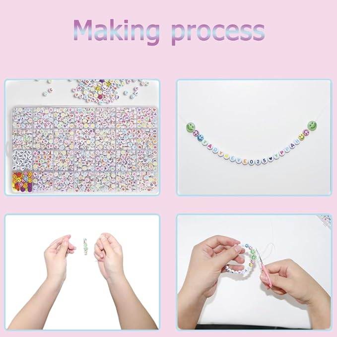 Alphabet Beads A-Z 1400Pcs Letter Beads, Acrylic 4x7mm Round Letter Beads Kits,Black Digit and Colorful Smile Beads for Bracelets Necklaces DIY Jewelry Making (Colorful,1400PCS)