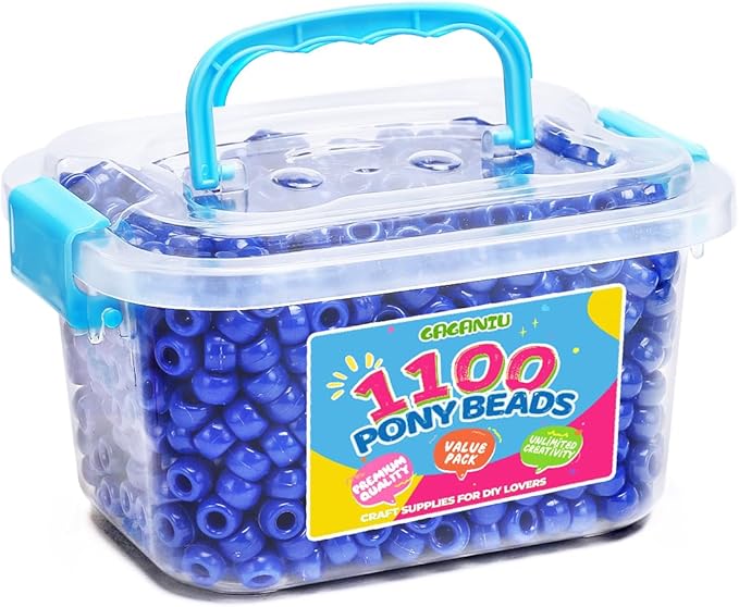 gaganiu pony beads 1100+ pcs – dark blue plastic kandi beads in jar for bracelets, hair braids, jewelry making & diy crafts