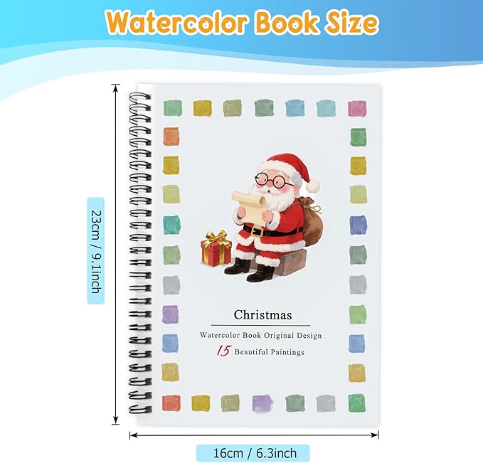 SLWBZ Watercolor Workbooks Coloring Book, Beginner Friendly Painting Kit, Easy Exquisite with Detailed Steps, Creative Exploration Watercolor Book for Adults Teens (Santa Claus, Without Paint)