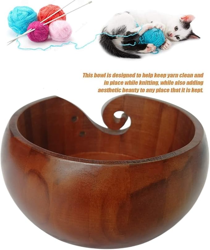 Wooden Handmade Knitting Bowls - Large Round Woven Wool Bowl for DIY Crocheting Home Decor & Needlework - 6 * 3.1 Inch