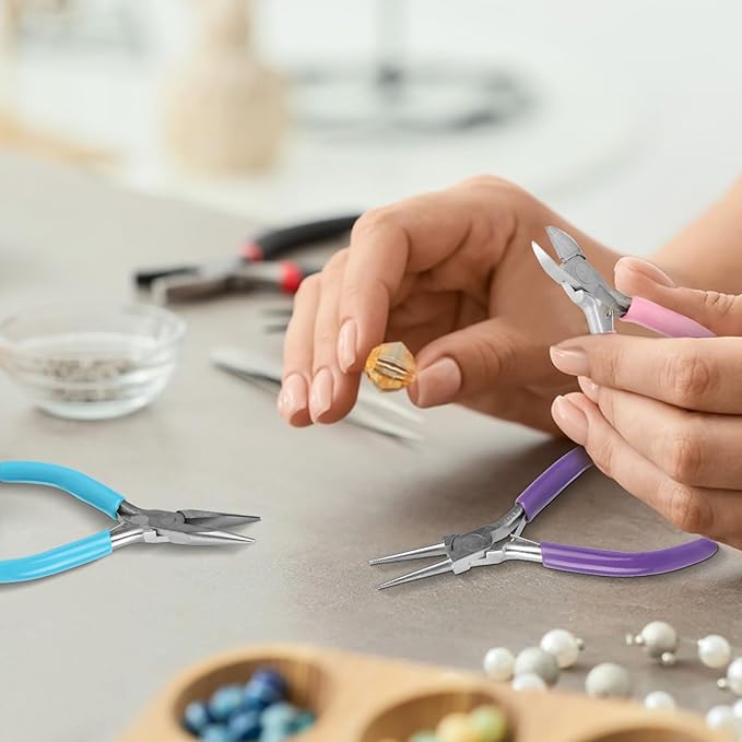 5 pcs jewelry making pliers tools,includes needle,round,chain, bent & zipper pliers for repair, wire wrapping & crafts diy craft jewelry making supplies