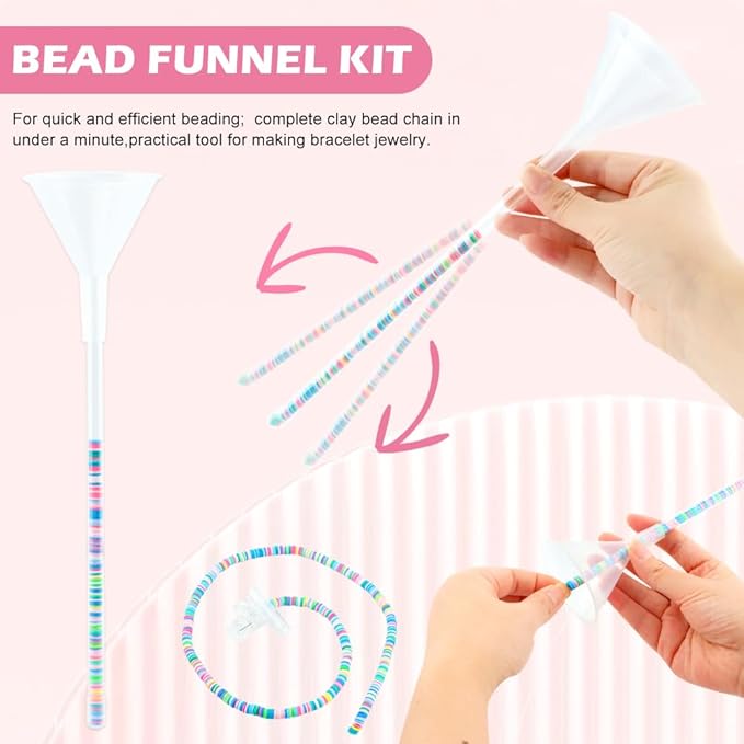 FaHuoJiuKa Beading Funnel, Beading Making Kit - 4PCS Jewelry Making Tools for Clay Beads, Bracelets & Necklaces (Includes Funnels, 0.9mm Needles, Clips)