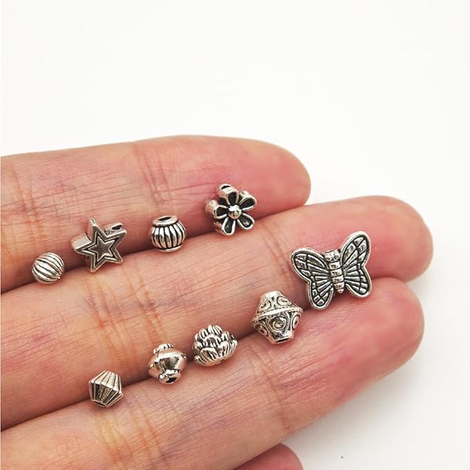 INSPIRELLE 450 Pieces Metal Alloy Spacer Beads Antique Silver Flower Butterfly Star Shaped Loose Beads for Jewelry Making and Crafting