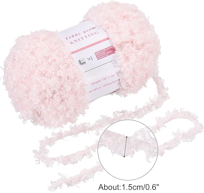MECCANIXITY 2 Skeins Fur Yarn Soft Fluffy Chunky Yarn Fuzzy Eyelash Yarn Light Pink for Crocheting Knit Clothes Bag - 55Yard/50m, 3.19ozx2