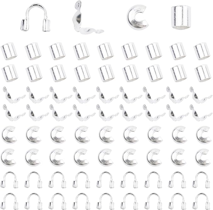 1400 Pieces Brass Tube Crimp Beads Wire Guardians Crimp Bead Knot Covers Bead Tips Knot Covers for DIY Bracelets Necklaces Jewelry Making Crafts Supplies (Silver)