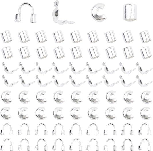 1400 Pieces Brass Tube Crimp Beads Wire Guardians Crimp Bead Knot Covers Bead Tips Knot Covers for DIY Bracelets Necklaces Jewelry Making Crafts Supplies (Silver)
