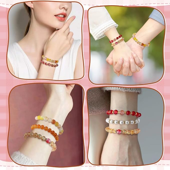 DIPSEOI 8mm Glass Beads for Bracelet Kit - 900 Pcs Jewelry Making Kits Bead DIY with Spacer Charms (Brown Red Orange Yellow Series)